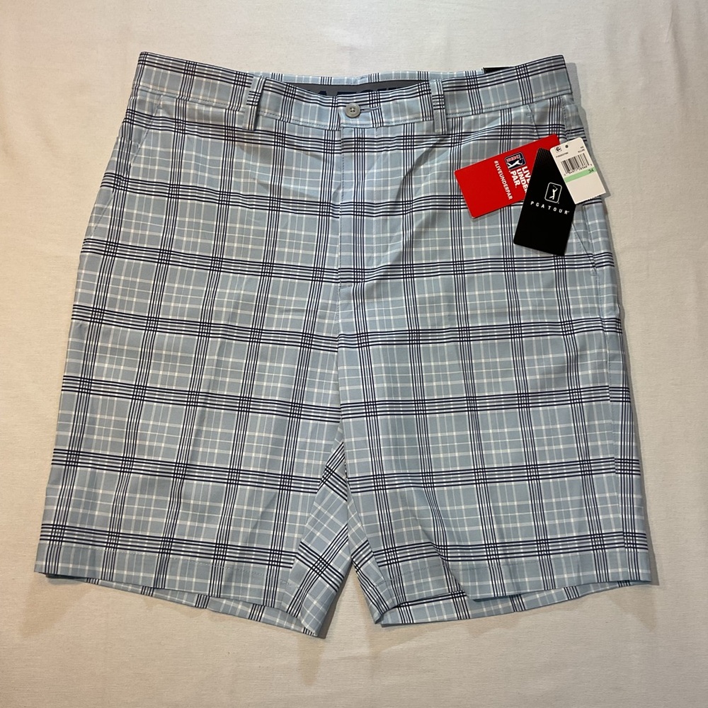 PGA‎ Tour NWT Blue/Navy Blue Plaid Golf Sorts Size 34 Sport Casual Everyday